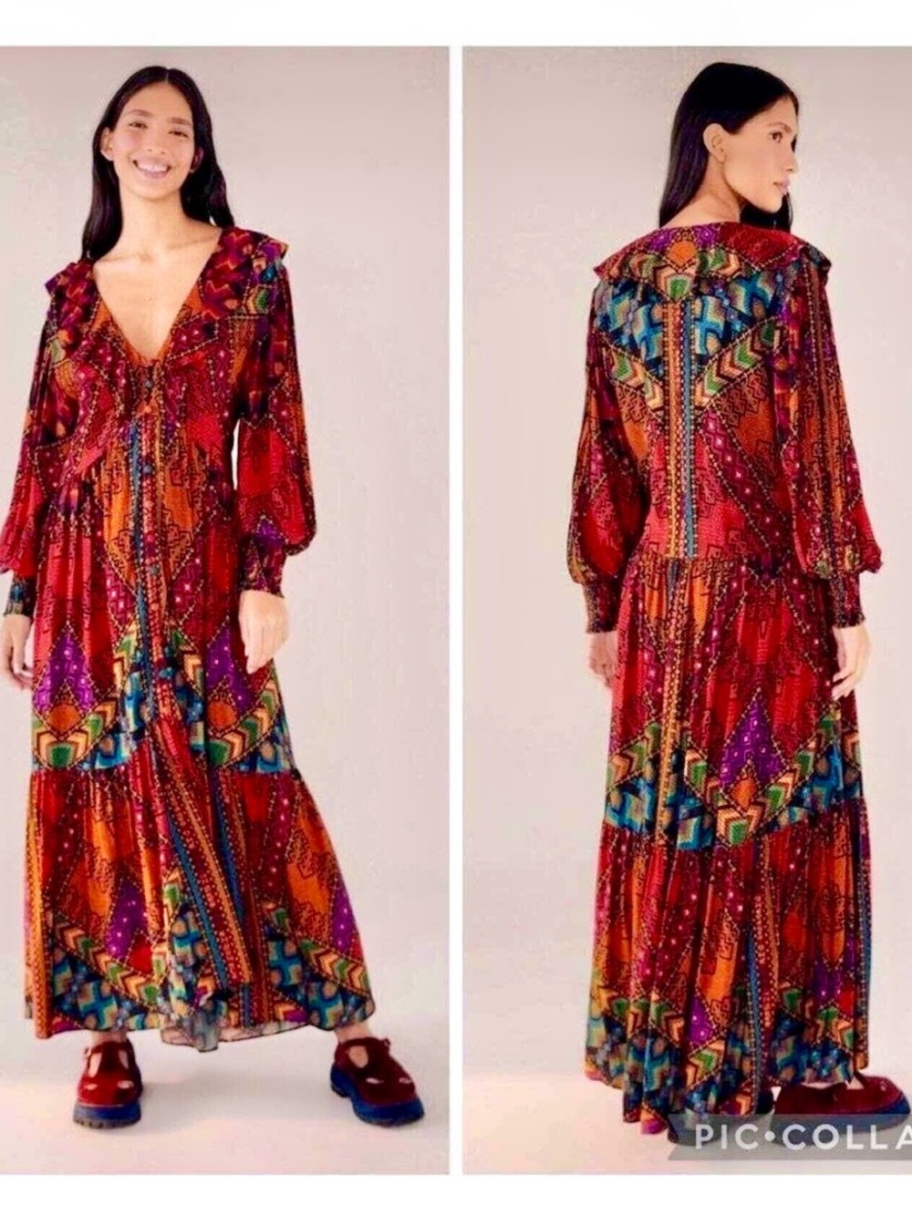 Farm Rio YAWANAWA V-neck Blouson-sleeve Maxi Dress “S” 🆕 - Picture 4 of 11
